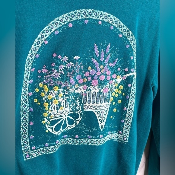 VINTAGE 90s Lace Collared Granny Pullover Floral Sweatshirt -H26 - Picture 5 of 9